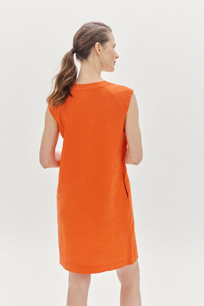 robe pamela 100% lin orange femme