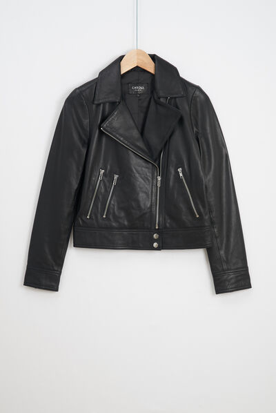 blazer tommy 100% cuir noir femme