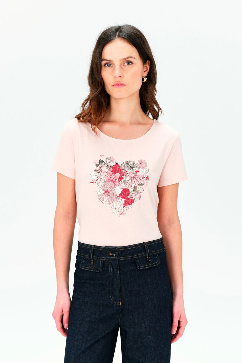 T-shirt toutes à l'école taxime heart rose poudree femme