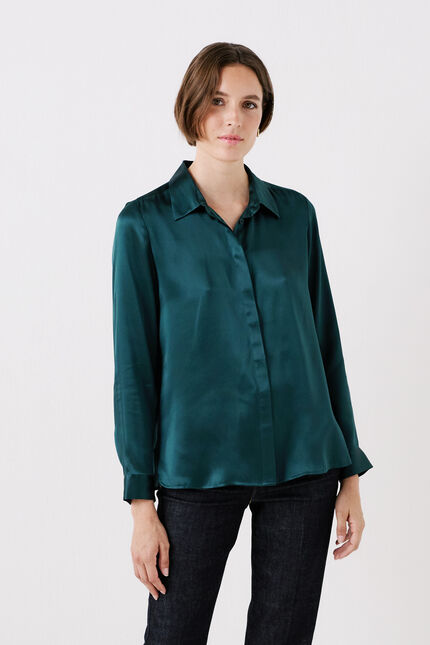 Chemise cjamie1 100% soie bleu canard femme