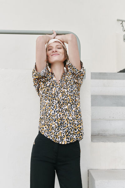 Camisa cado3 castanho conhaque mulher