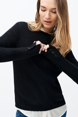 Malha mzoan 100% caxemira preto mulher