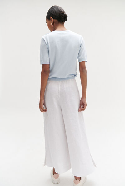Pantalon valvano jupe-culotte 100% lin blanc femme