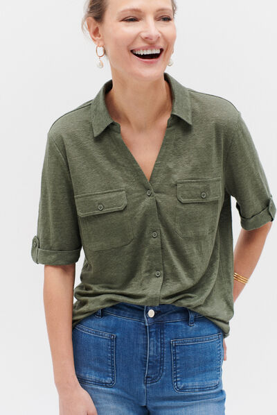 chemise estela 100% lin vert kaki femme