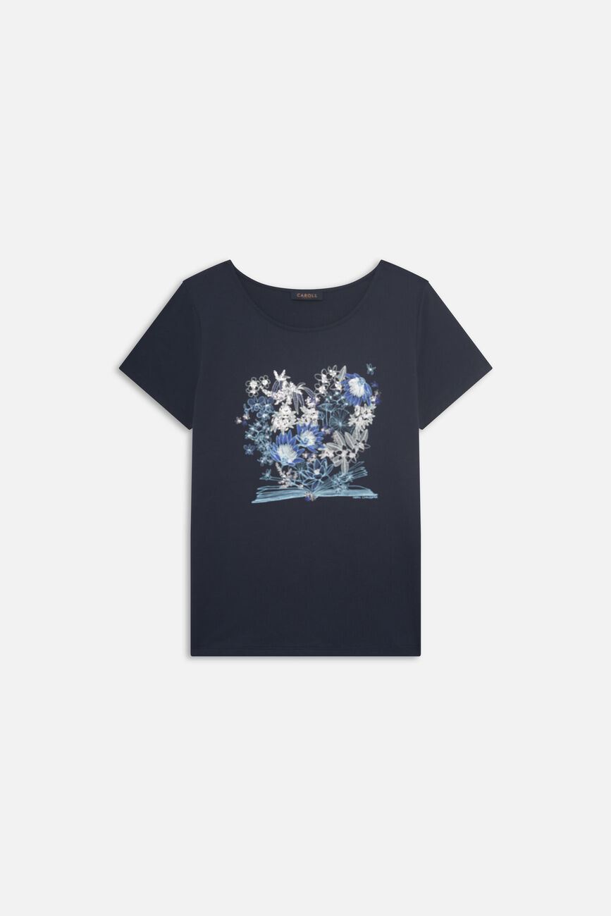 T-shirt Toutes à l'école Taxime Book bleu marine femme