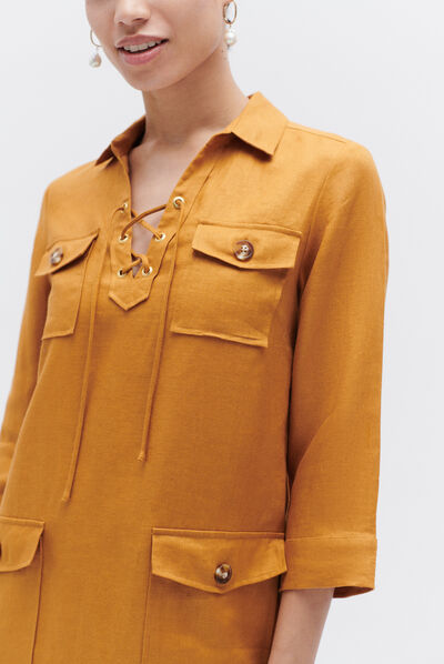 robe meyer 100% lin jaune moutarde femme