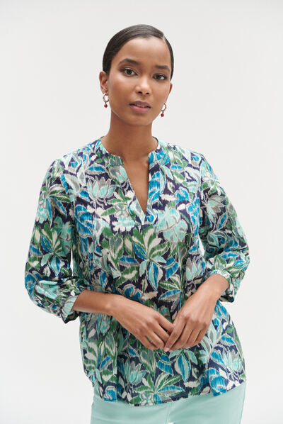 Blouse libye fleurie bleu femme