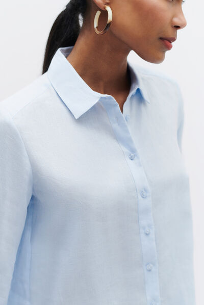Camisa Brenda 100 % lino azul celeste mujer