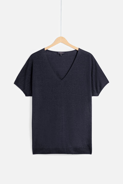 pull milane 100% lin bleu marine femme