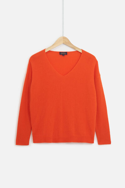 maglione collo a V thelma 100% cachemire arancio donna