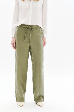 Pantalon pigment 100% lin vert kaki femme