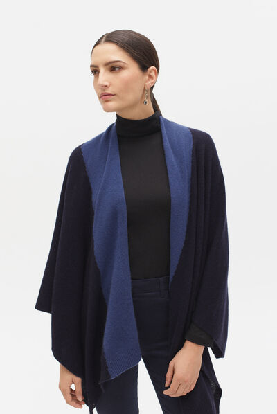 poncho charles b 100% cachemire bleu marine femme