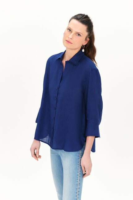 Hemdbluse Coraline 100% Leinen marineblau damen