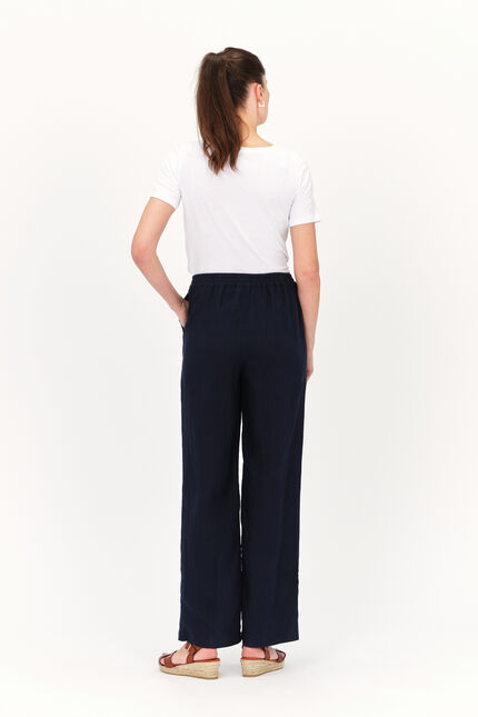 Pantalon pigment 100% lin bleu marine femme