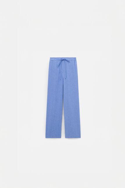 Pantalon pigment 100% lin bleu violet femme