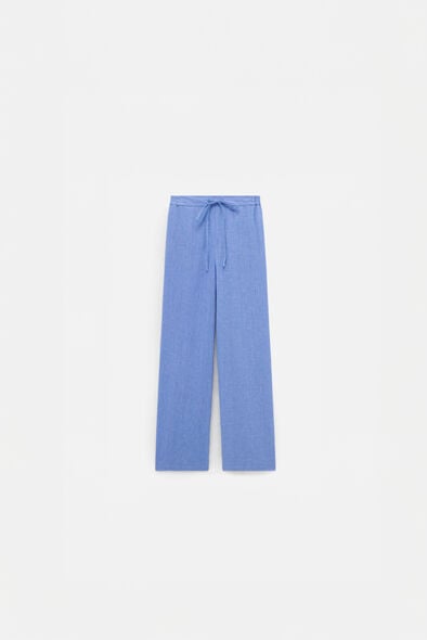 pantalon pigment 100 lin bleu violet femme Pantalon pigment 100% lin bleu violet femme