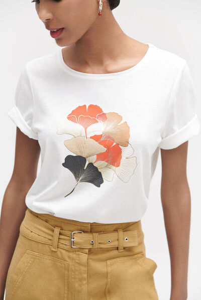 T-shirt Aja met opdruk ecru vrouw