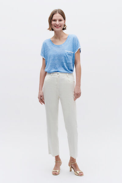 t-shirt evita 100% lin bleu femme