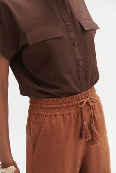 Pantalon luc casual 100% lin marron cognac femme