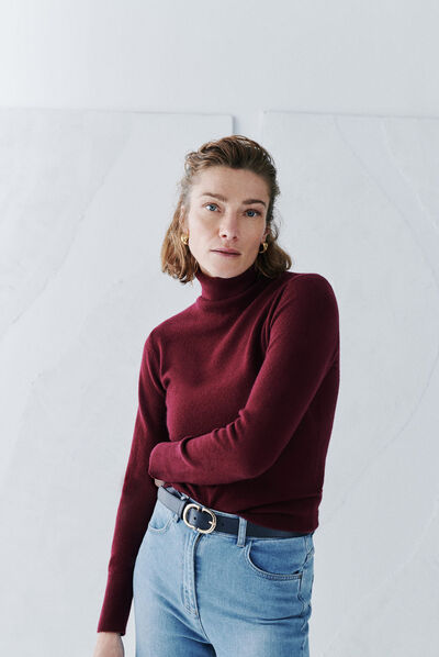 pull dylan b 100% cachemire bordeaux femme