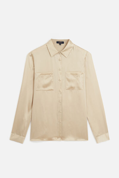 Camisa jeanne b em seda beige mulher