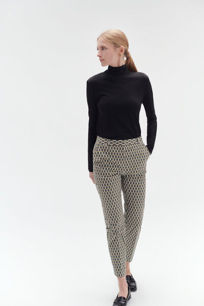 Pantalon gabin à motifs graphiques vert kaki femme