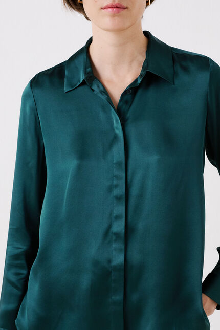 Chemise cjamie1 100% soie bleu canard femme
