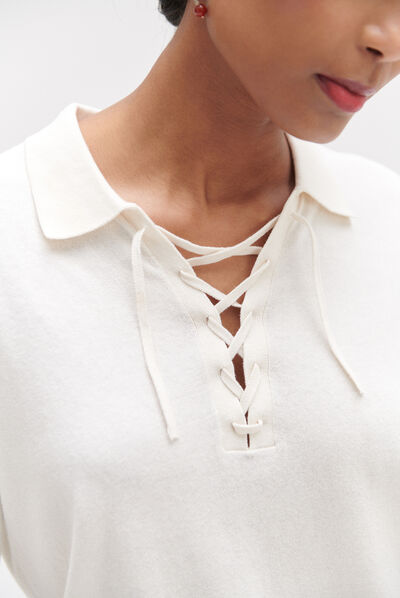 Pull arthur col polo lacé ecru femme
