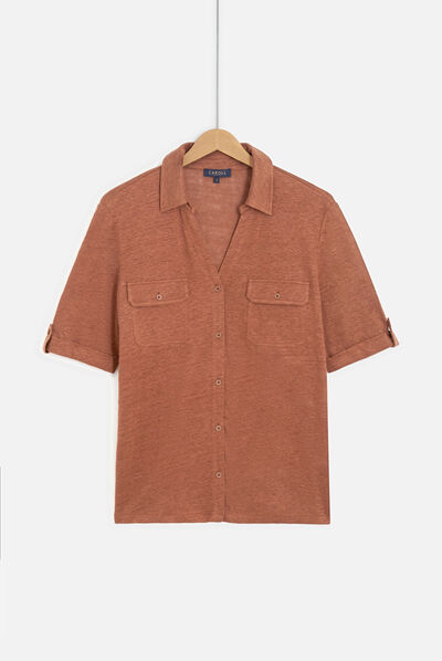 chemise estela 100% lin marron cognac femme