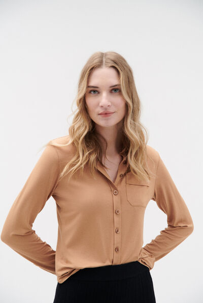 Chemise Albi en jersey camel femme