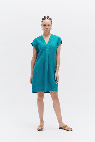 robe mirabelle 100% lin vert emeraude femme