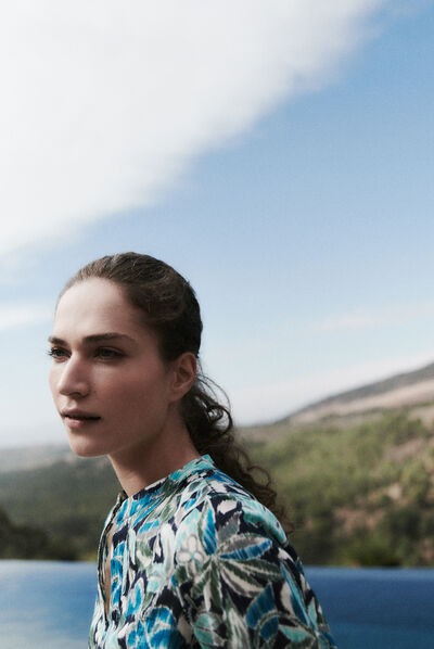 Blouse libye fleurie bleu femme