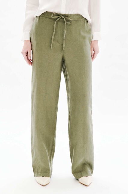 Pantalon pigment 100% lin vert kaki femme