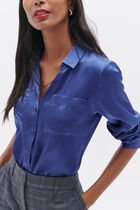 Jeanne b 100% silk shirt electric blue woman