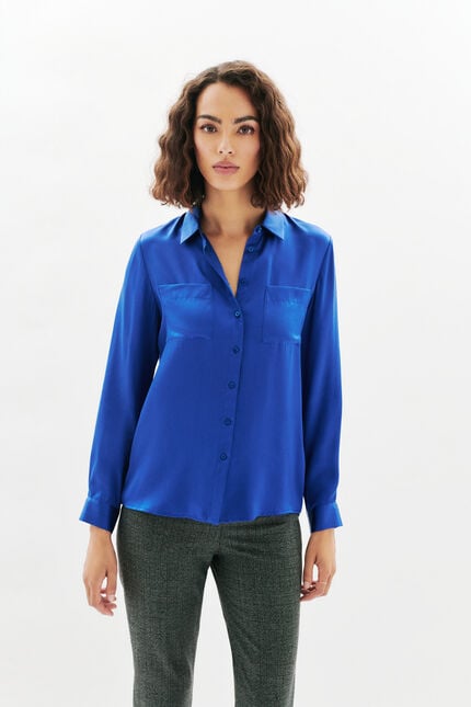 chemise jeanne b 100% soie bleu electrique femme