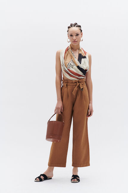 pantalon terra orange fonce femme