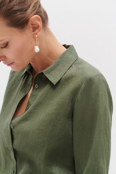 Camisa Brenda 100 % lino verde caqui mujer