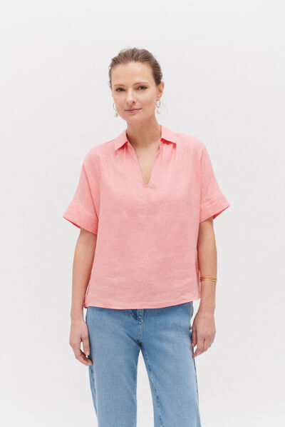 Blusa Sonia 100% lino rosa corallo donna