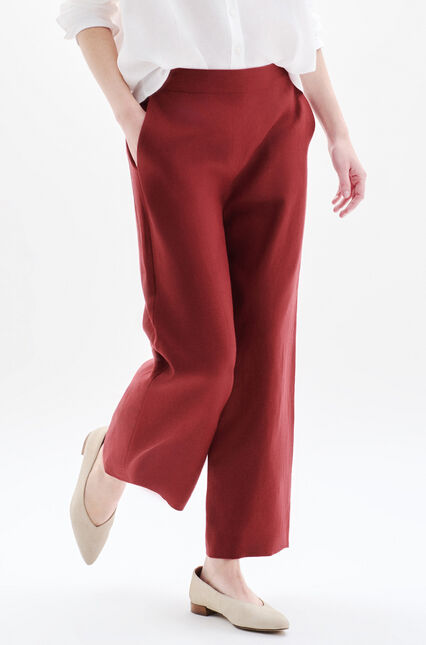 Pantalon pandi 100% lin bordeaux femme