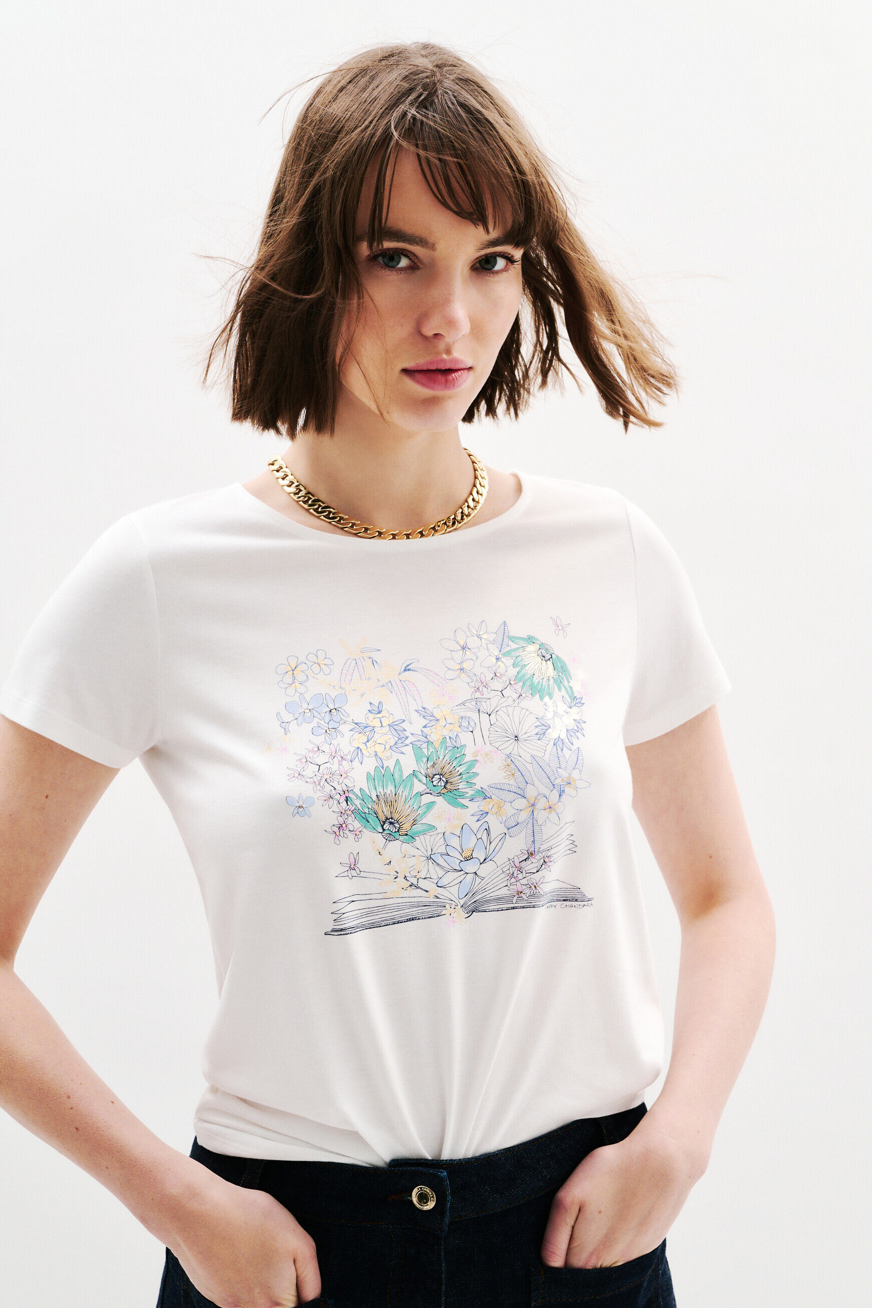T-shirt Toutes à l'école Taxime Book ecru femme