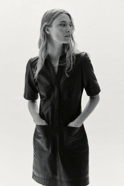 robe laure cuir 100% cuir noir femme