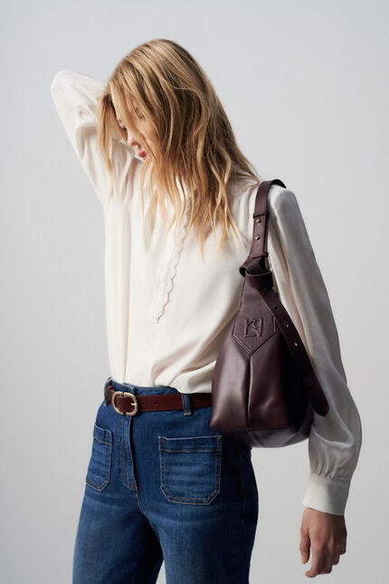 Sac soane en cuir naturel marron fonce femme