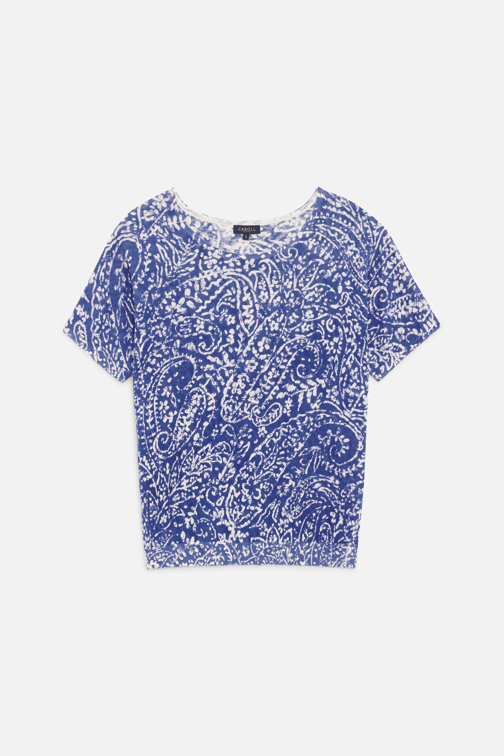 pull marty print 100% lin bleu turquoise femme