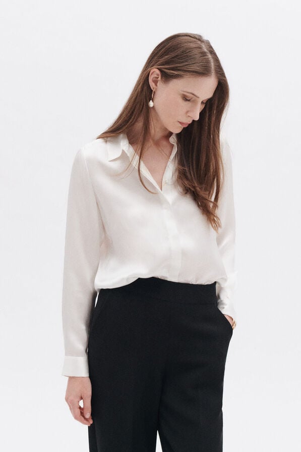Camisa cjamie1 100% seda marfim mulher