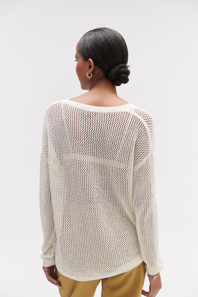Pull nino façon crochet ecru femme