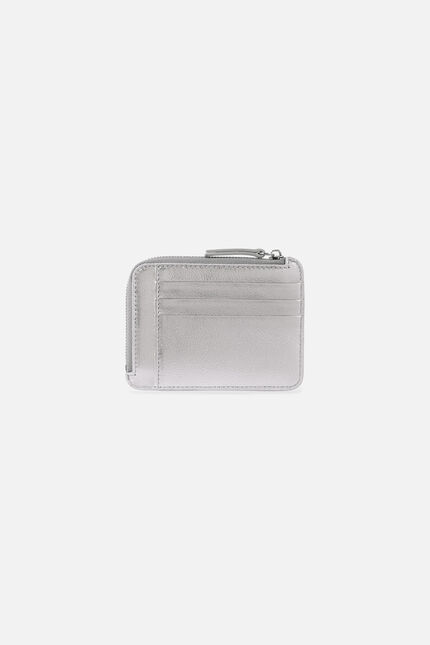 Porte-cartes stanley2 en cuir naturel gris argent femme