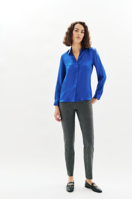 chemise jeanne b 100% soie bleu electrique femme