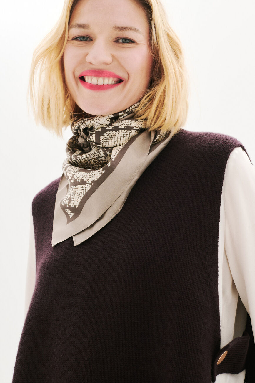 Foulard Lesnake 100% seta grigio talpa donna