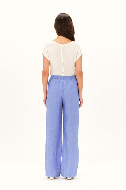 Pantalon pigment 100% lin bleu violet femme