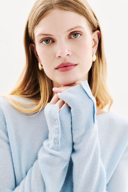 Maglione mzoan 100% cashmere blu pastello donna